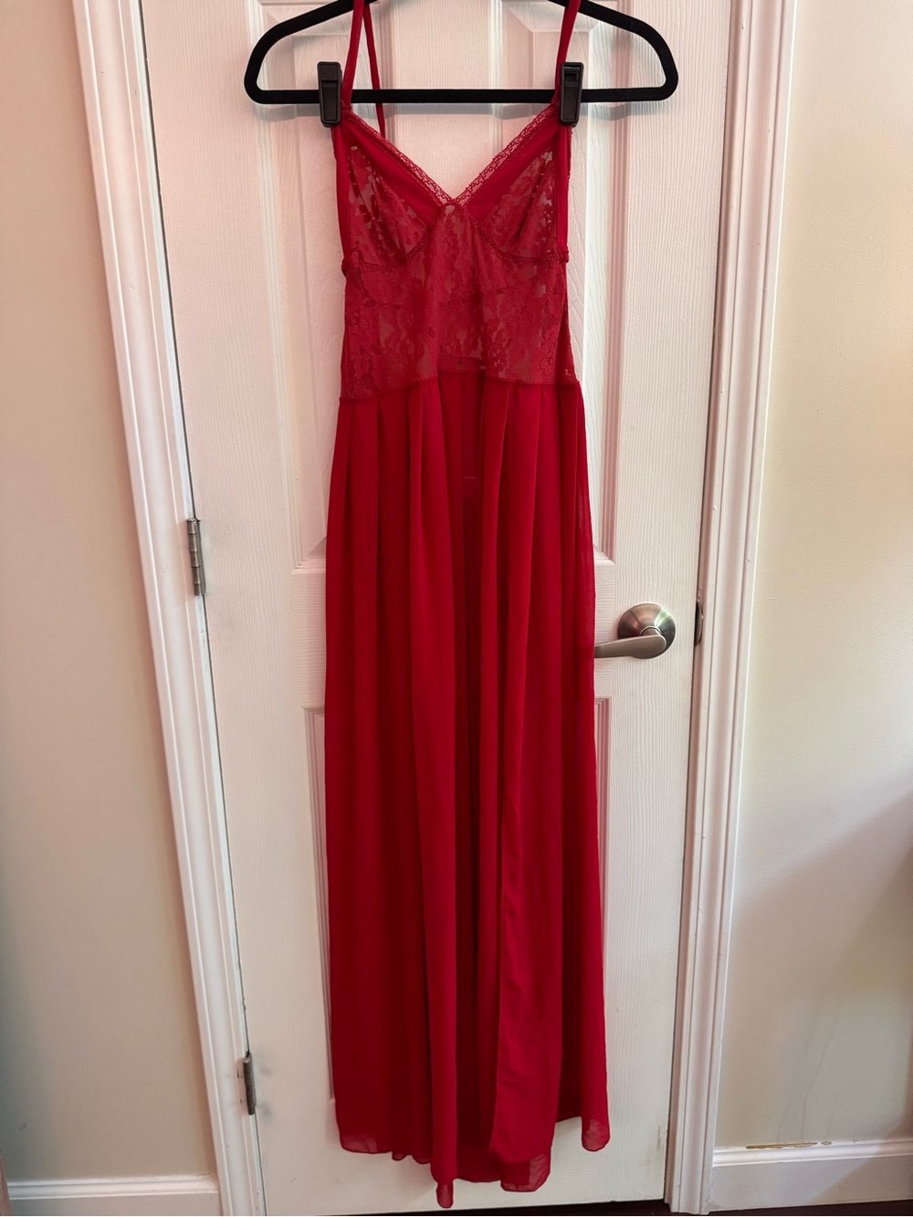 FREDERICKS OF HOLLYWOOD Red Sheer Lace Lingerie Dress Nightgown Size Small